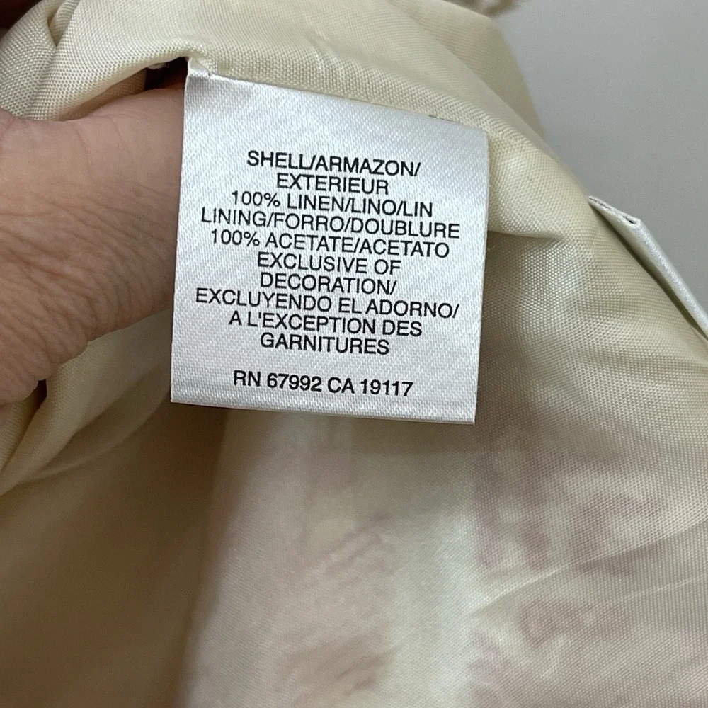 Sigrid Olsen Linen Coat Cream Coral Embroidery‎ Mandarin Collar Medium